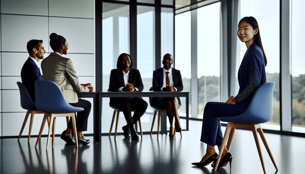A person attending a job interview with supportive professionals